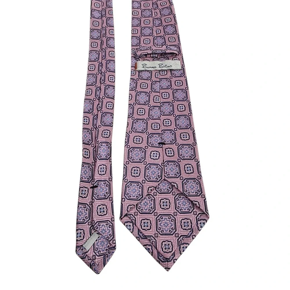 Burma Bibas Silk Mens Geometric Pattern Necktie Pink Blue Designer Easter Church